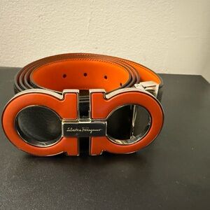 Salvatore Ferragamo Navy Blue and Orange Men's Belt